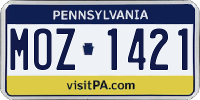 PA license plate MOZ1421