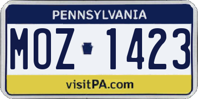 PA license plate MOZ1423