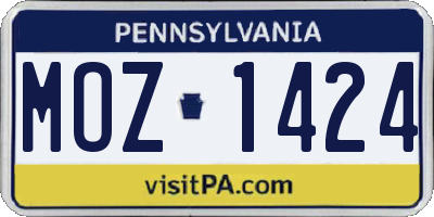 PA license plate MOZ1424
