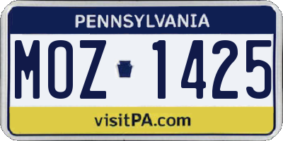 PA license plate MOZ1425