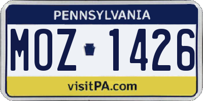PA license plate MOZ1426
