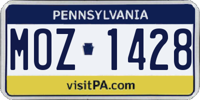 PA license plate MOZ1428