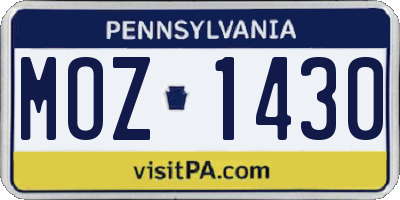 PA license plate MOZ1430