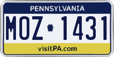 PA license plate MOZ1431