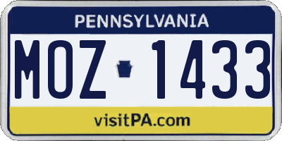 PA license plate MOZ1433