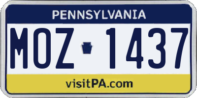PA license plate MOZ1437