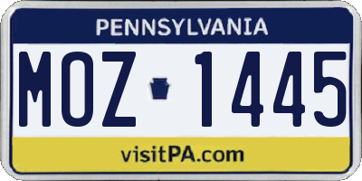 PA license plate MOZ1445