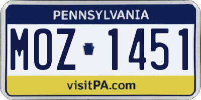 PA license plate MOZ1451