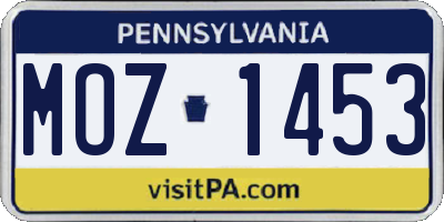 PA license plate MOZ1453