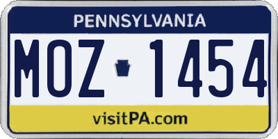 PA license plate MOZ1454