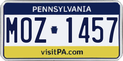 PA license plate MOZ1457
