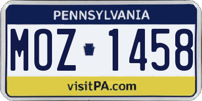 PA license plate MOZ1458