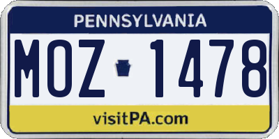 PA license plate MOZ1478