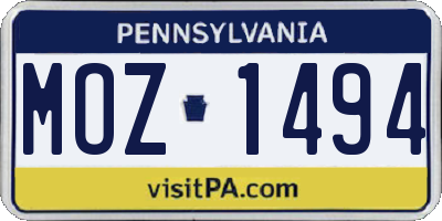 PA license plate MOZ1494