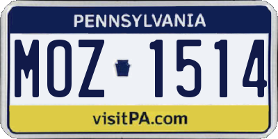 PA license plate MOZ1514