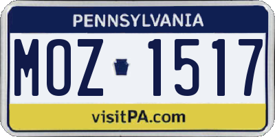 PA license plate MOZ1517