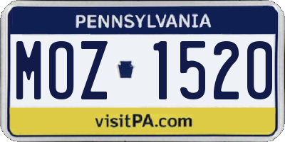 PA license plate MOZ1520