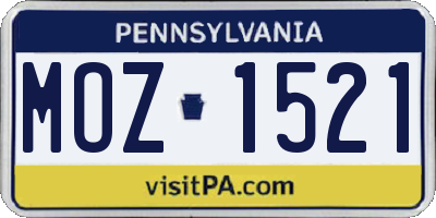 PA license plate MOZ1521