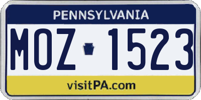 PA license plate MOZ1523