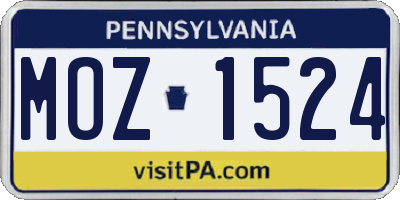 PA license plate MOZ1524