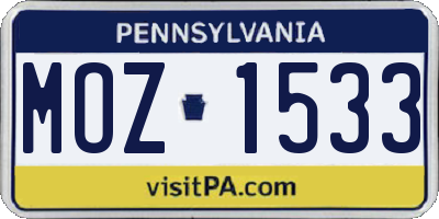 PA license plate MOZ1533