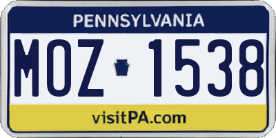PA license plate MOZ1538