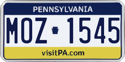 PA license plate MOZ1545