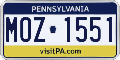 PA license plate MOZ1551