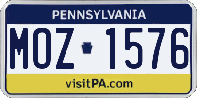 PA license plate MOZ1576