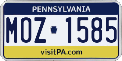 PA license plate MOZ1585
