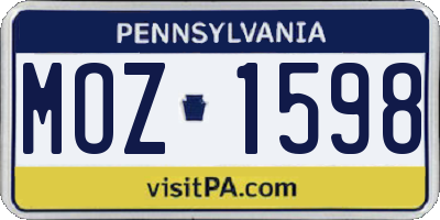 PA license plate MOZ1598