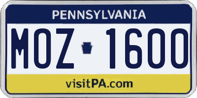 PA license plate MOZ1600