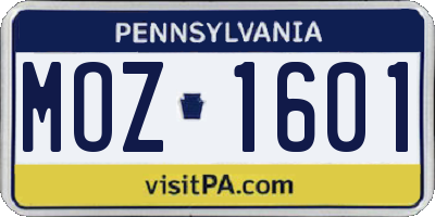 PA license plate MOZ1601