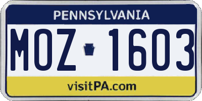 PA license plate MOZ1603