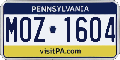 PA license plate MOZ1604