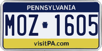 PA license plate MOZ1605