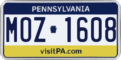 PA license plate MOZ1608