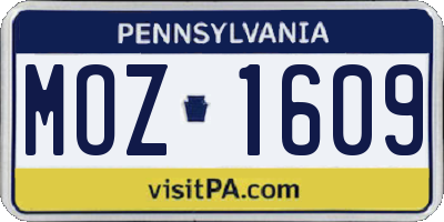 PA license plate MOZ1609