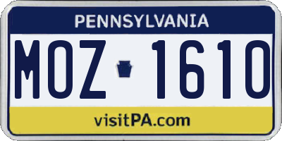 PA license plate MOZ1610