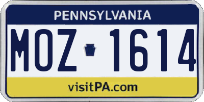 PA license plate MOZ1614