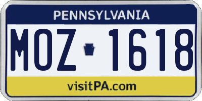 PA license plate MOZ1618