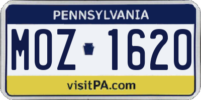 PA license plate MOZ1620
