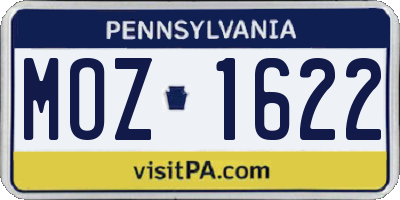 PA license plate MOZ1622