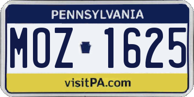 PA license plate MOZ1625