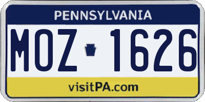 PA license plate MOZ1626