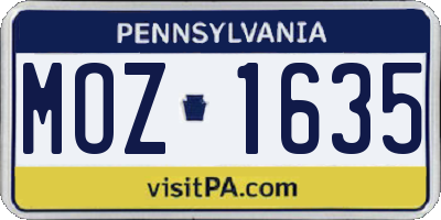 PA license plate MOZ1635