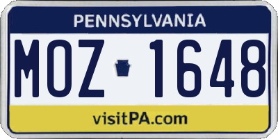 PA license plate MOZ1648