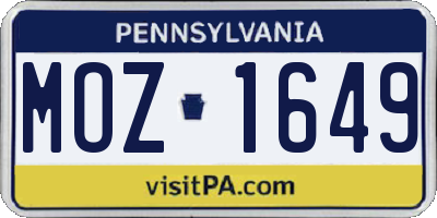 PA license plate MOZ1649
