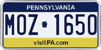 PA license plate MOZ1650