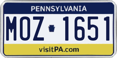 PA license plate MOZ1651